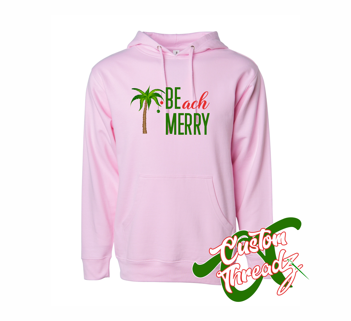 pink hoodie with beach merry be merry DTG printed design