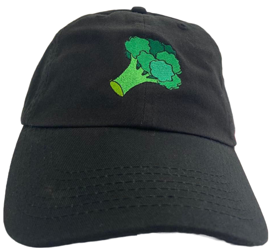 black dad cap broccoli embroidered design