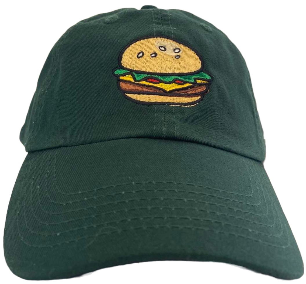 forest green dad cap hamburger embroidery