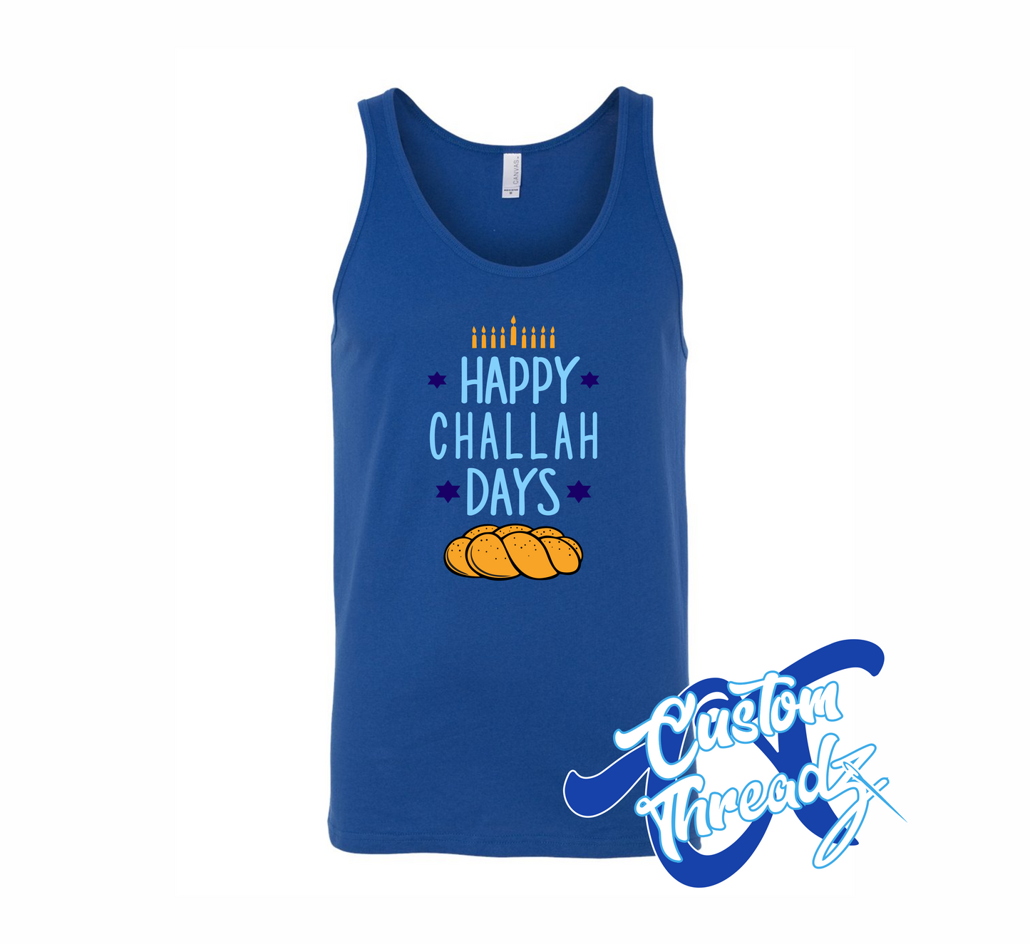 royal tank top with happy challah days challah bread DTG printed design