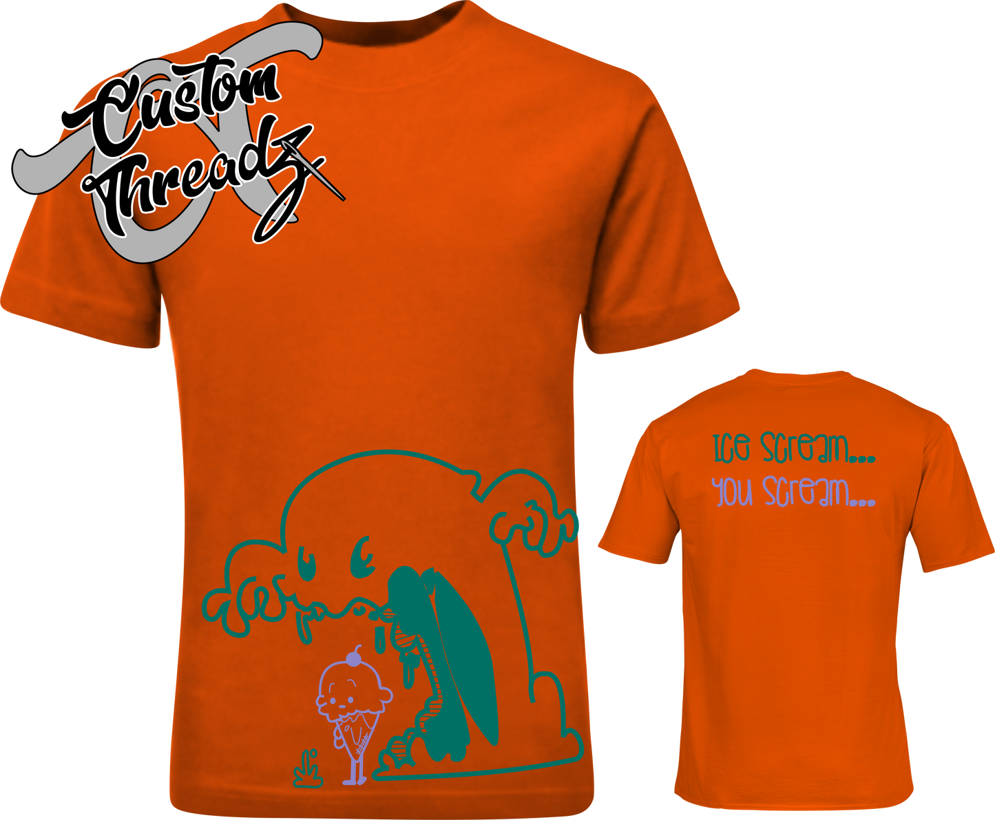 orange tee with ice cream you scream ice cream monster DTG printed design