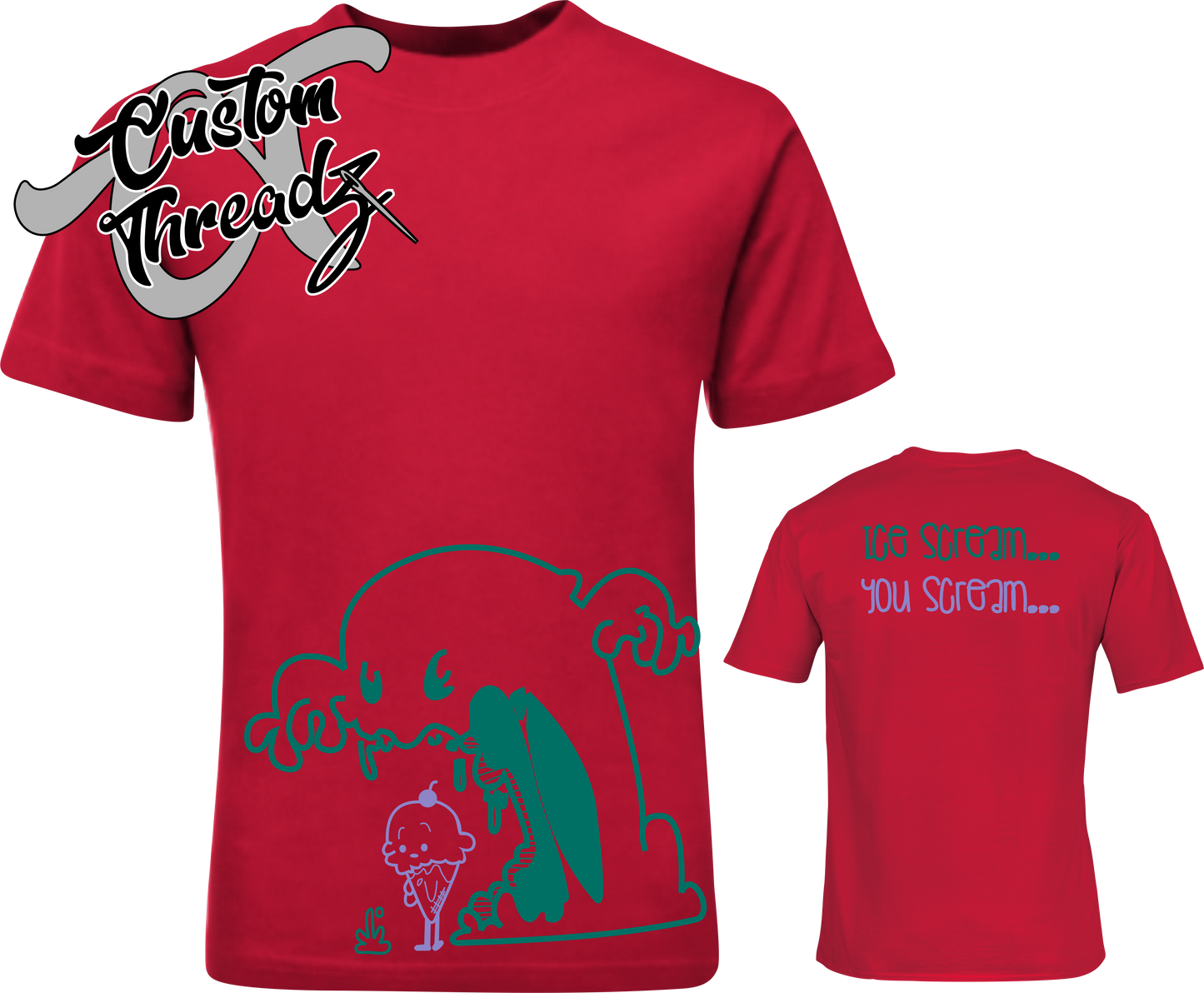 red tee with ice cream you scream ice cream monster DTG printed design
