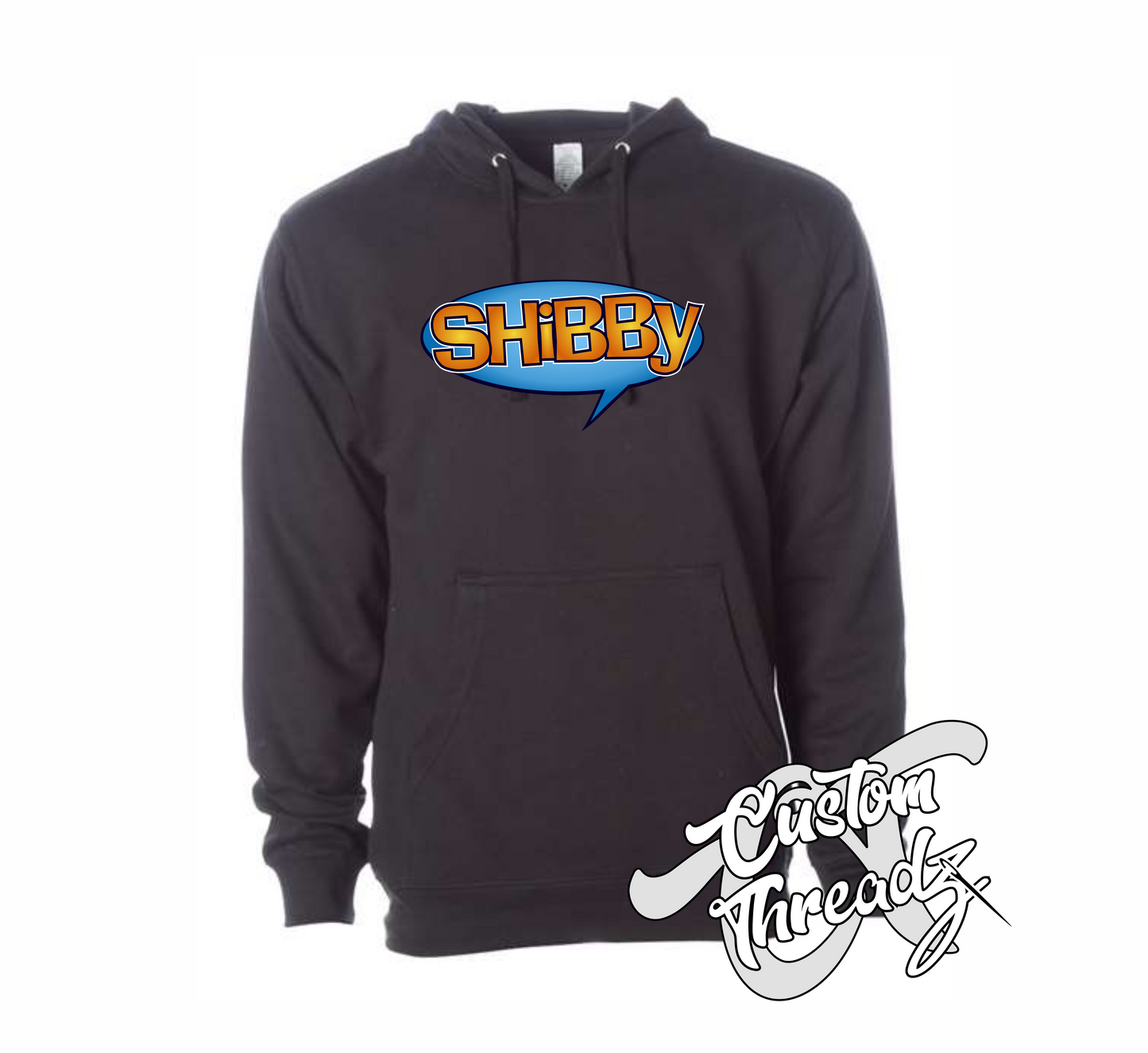 black hoodie with shibby dude wheres my car DTG printed design