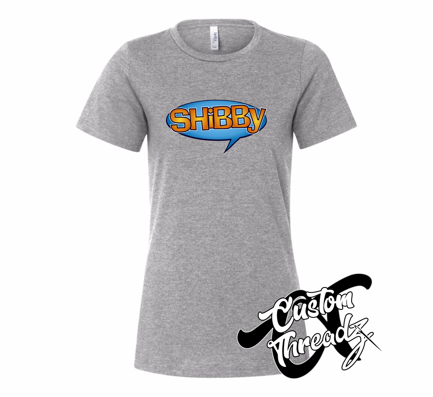 athletic heather grey womens tee with shibby dude wheres my car DTG printed design