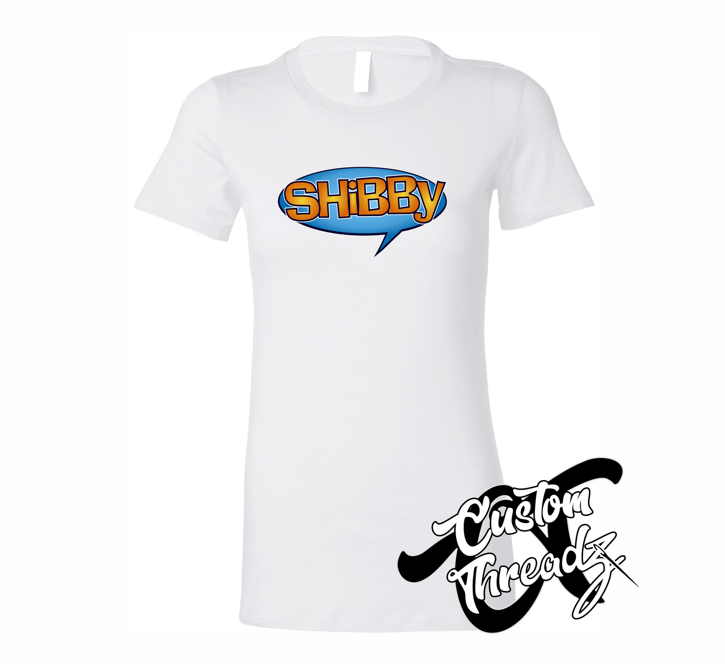 white womens tee with shibby dude wheres my car DTG printed design