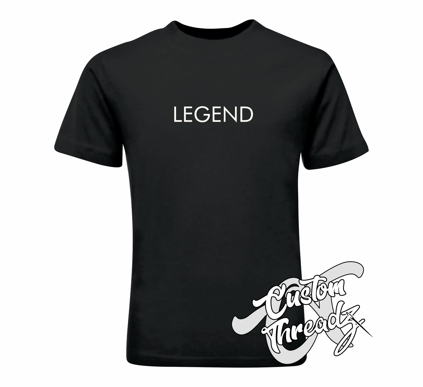 black tee with legend the infamous collection DTG printed design
