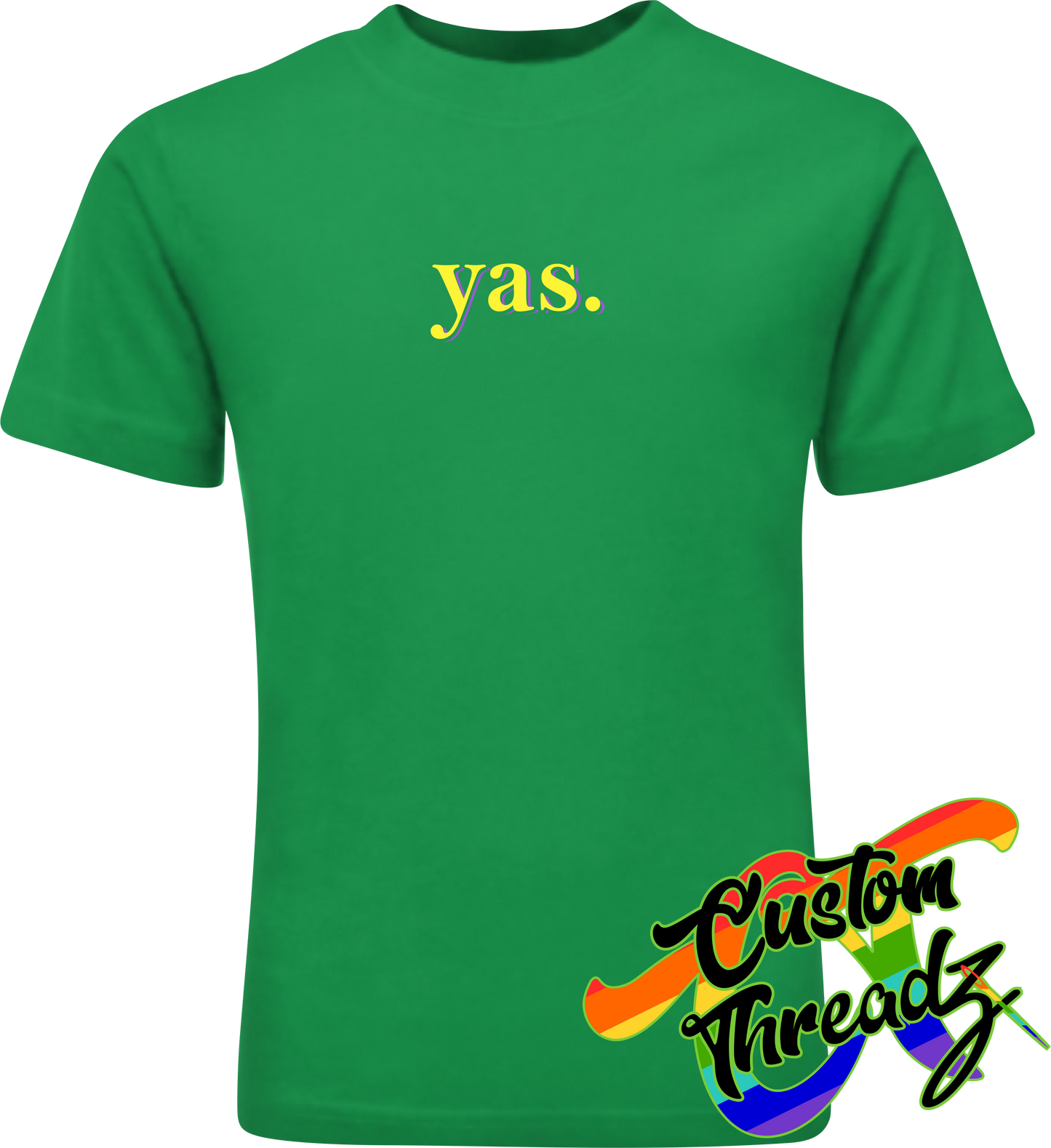 green tee with yas DTG printed design