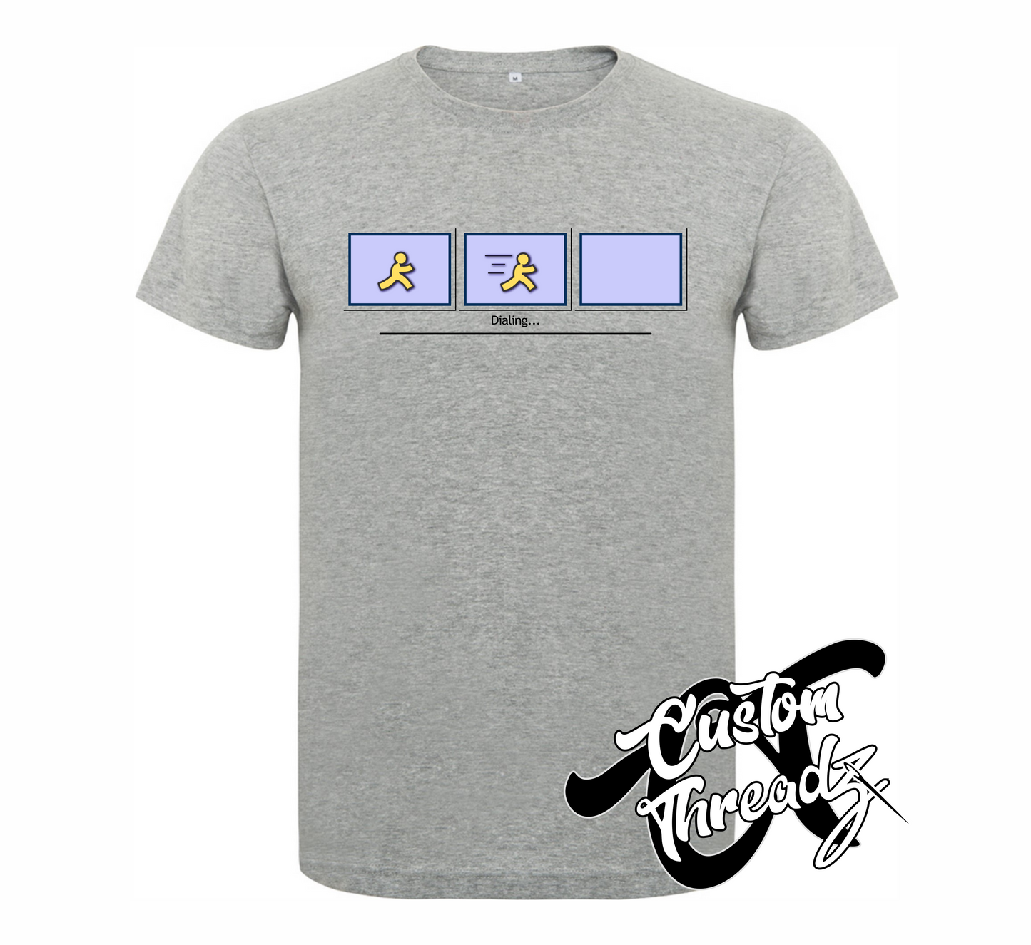 athletic heather grey tee with dial up AOL loading DTG printed design