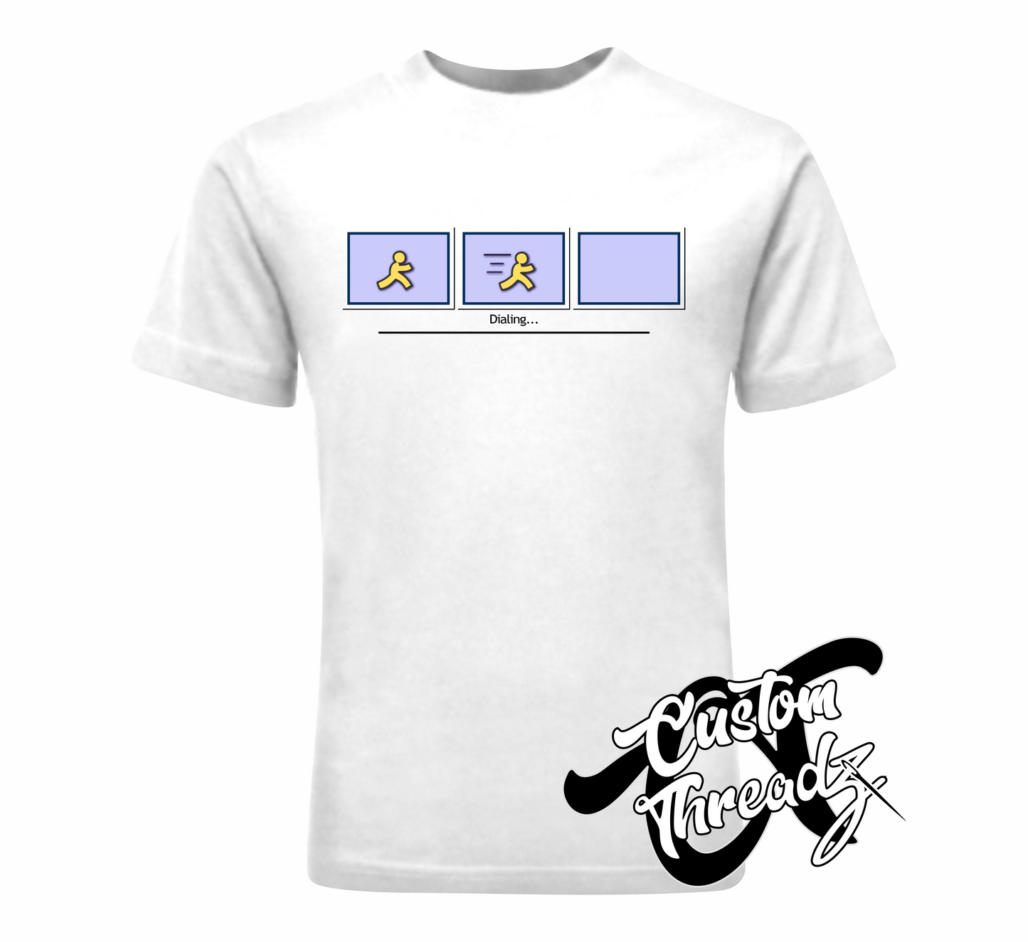 white tee with dial up AOL loading DTG printed design
