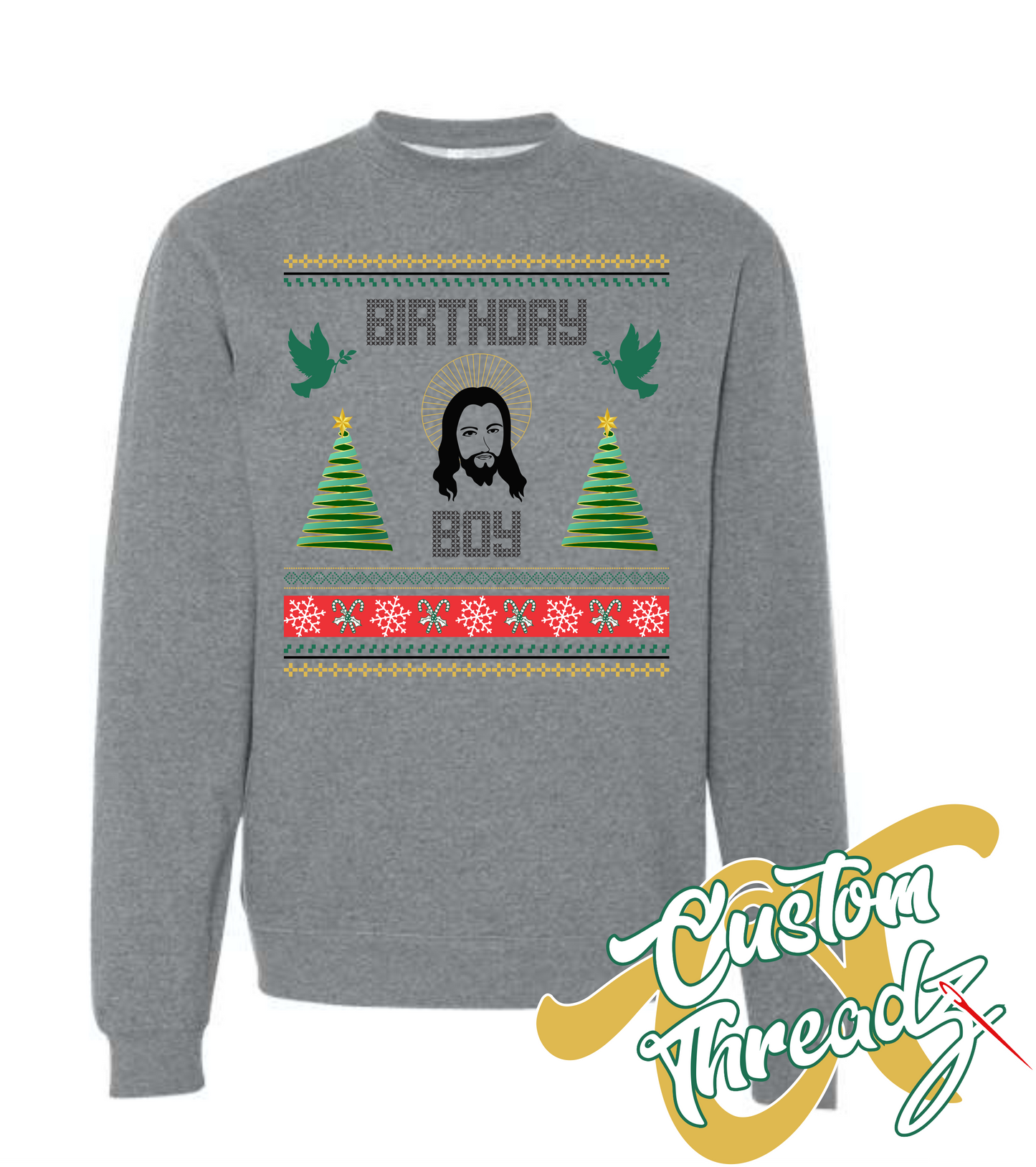 gunmetal heather crewneck sweatshirt christmas birthday boy design