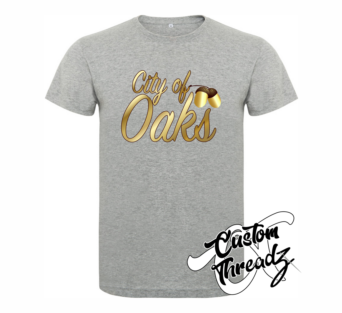 athletic heather tee with city of oaks raleigh nc DTG printed design