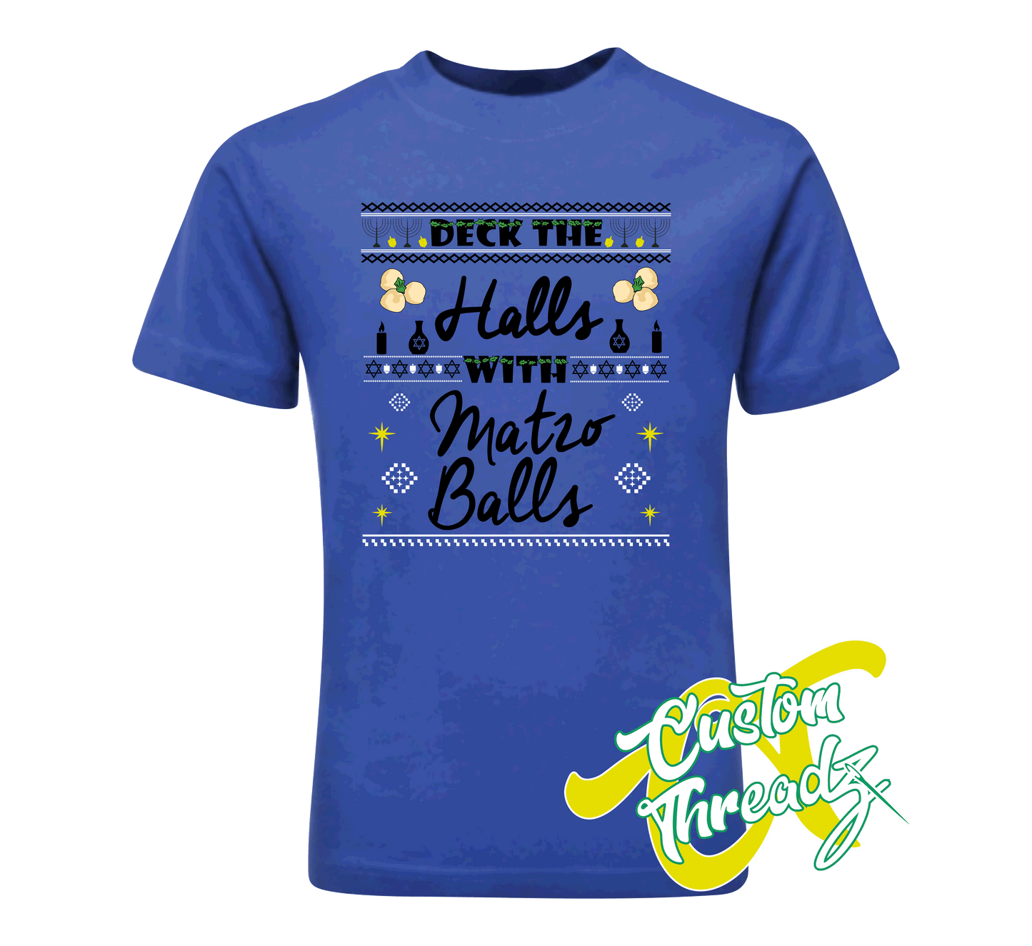 royal tee with deck the halls with matzo balls hanukkah DTG printed design