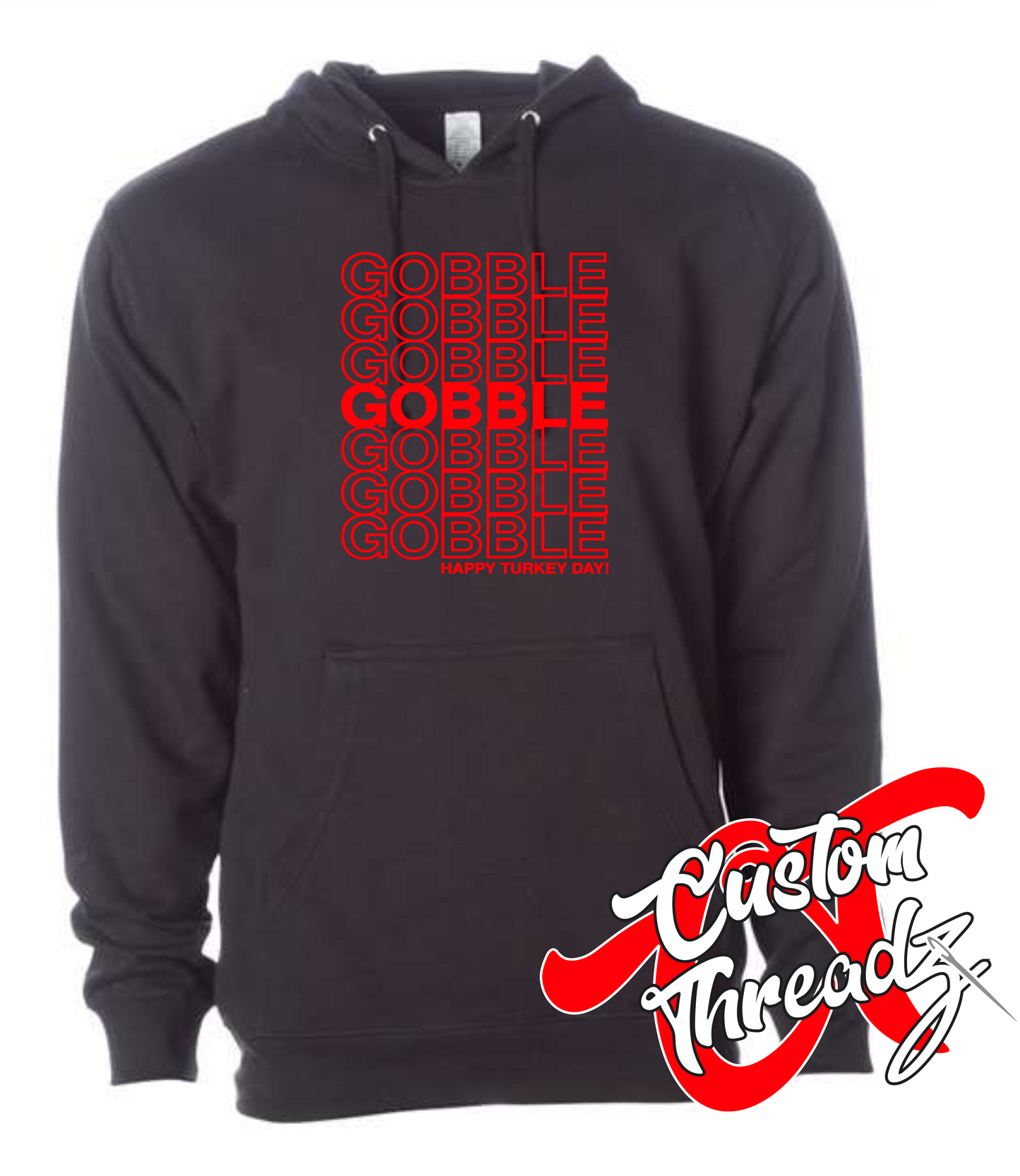 black hoodie thanksgiving happy turkey day gobble DTG printed design