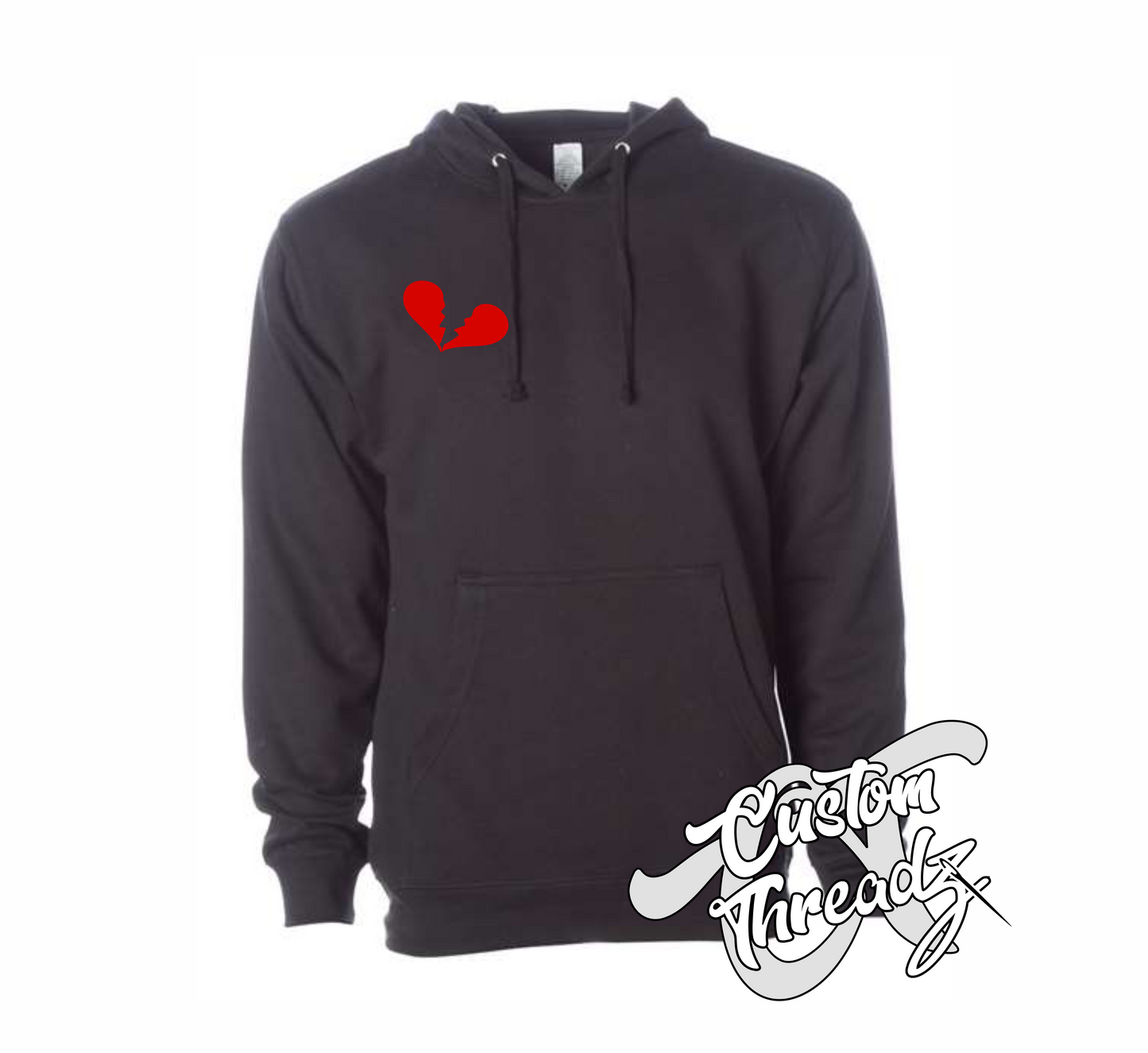 black hoodie with broken heart heartbreaker DTG printed design
