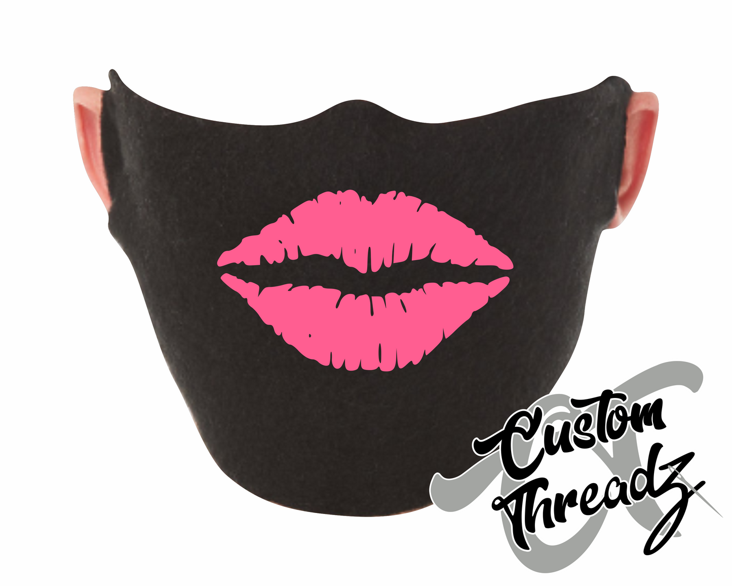 black face mask with pink lips DTG printed design