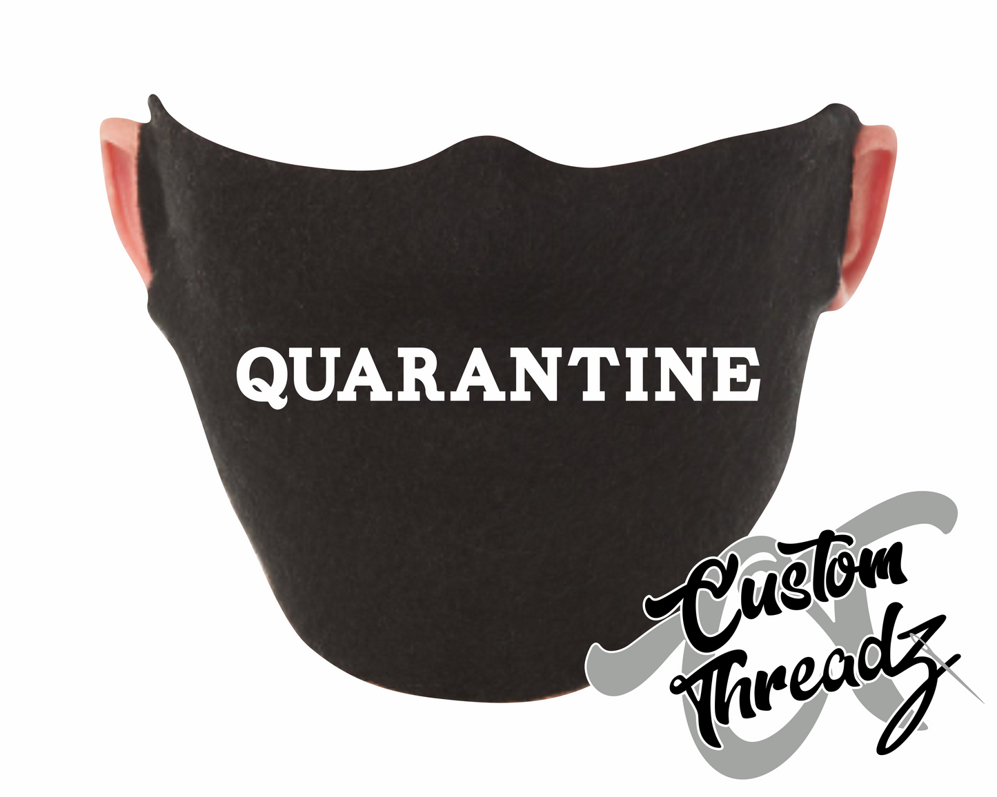 black face mask with quarantine DTG printed design