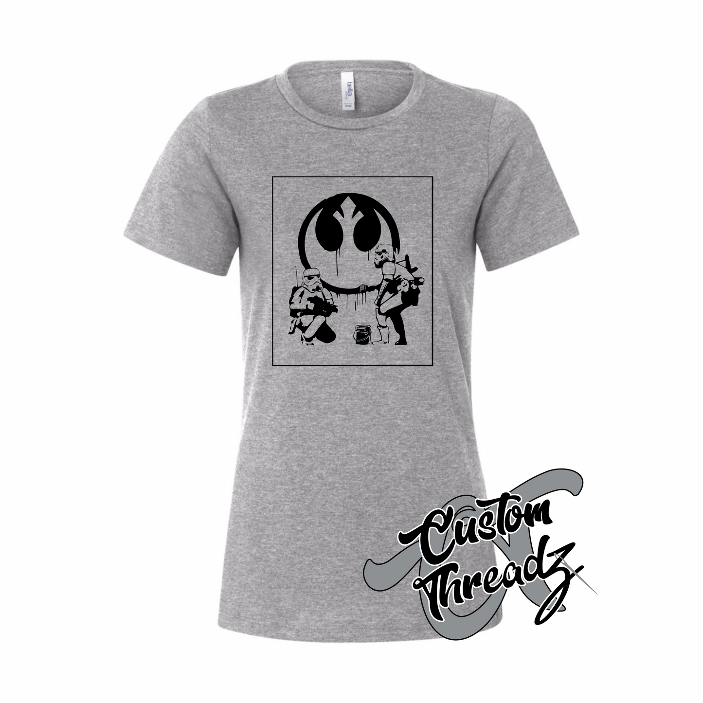 athletic heather grey womens tee with stormtrooper rebel alliance start wars DTG printed design
