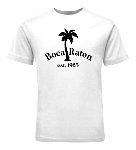 white t-shirt with boca raton DTG printed design