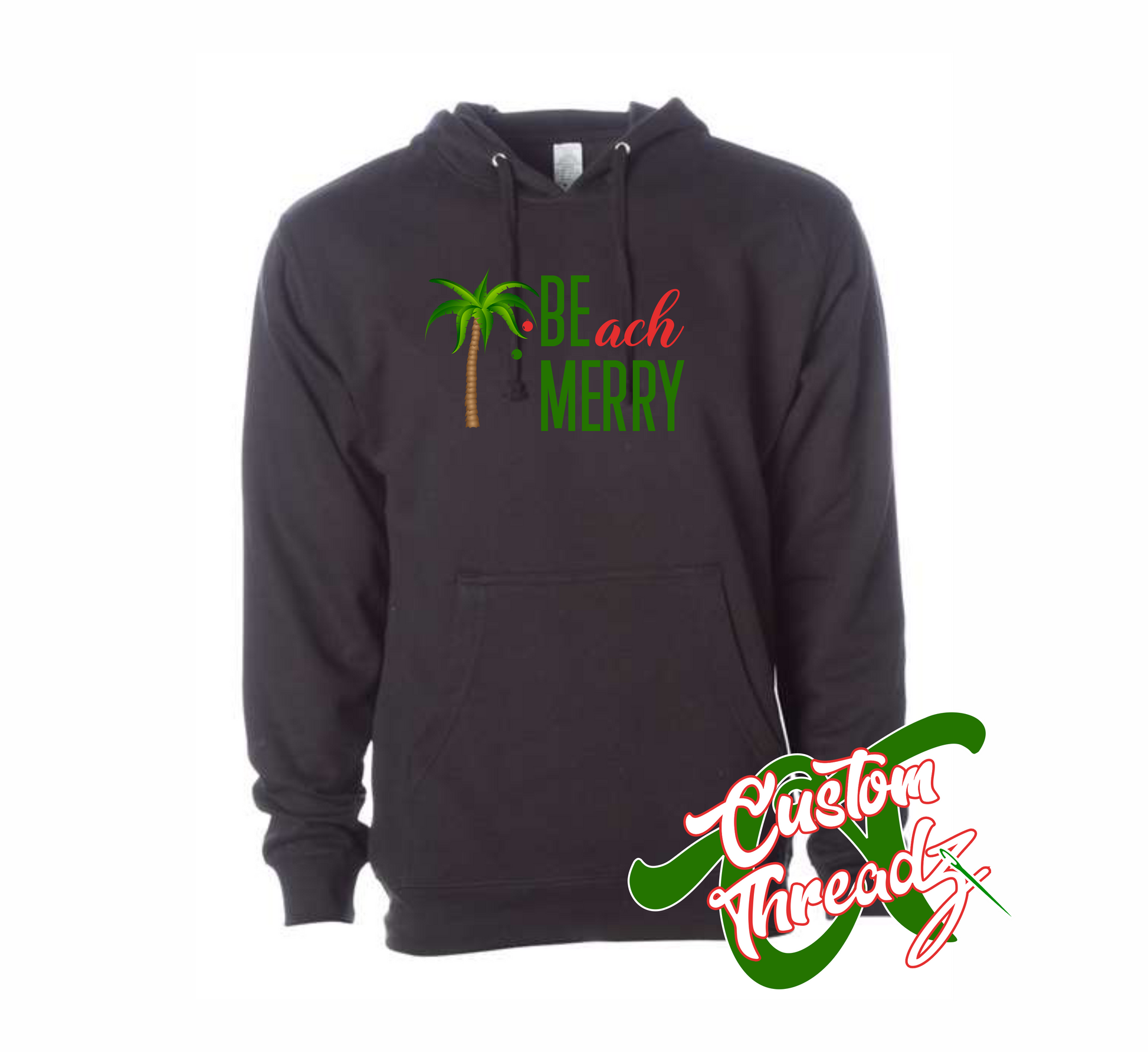 black hoodie  with beach merry be merry DTG printed design