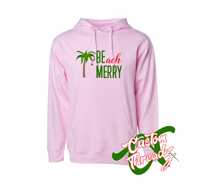 pink hoodie  with beach merry be merry DTG printed design