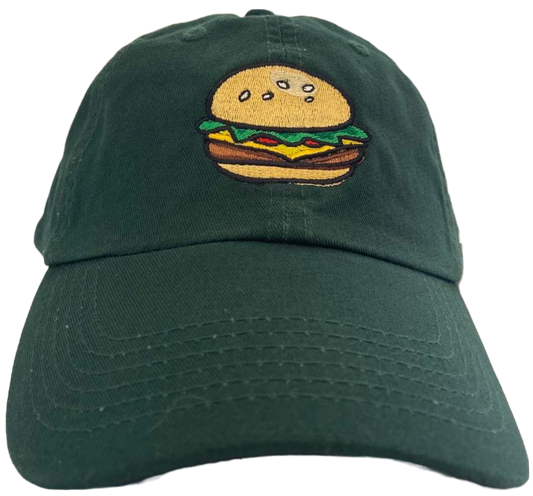 forest green dad cap hamburger embroidery