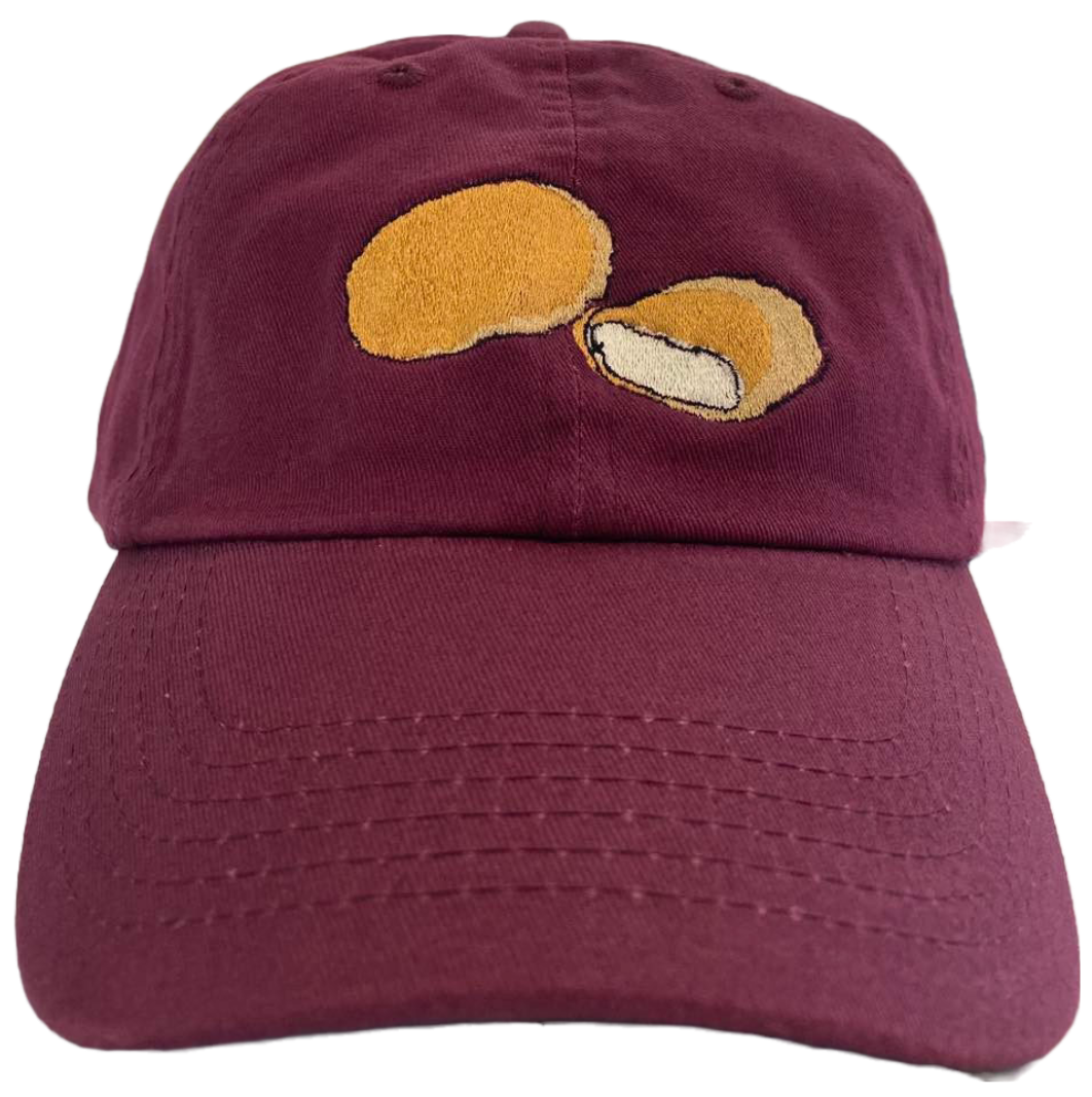 maroon dad cap with chicken nuggets embroidered