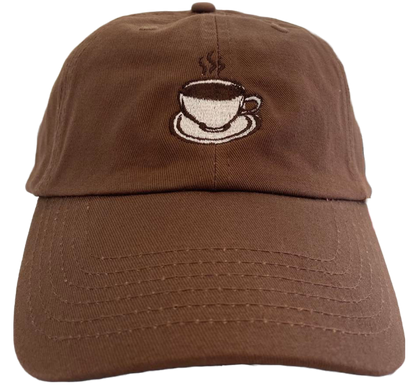 brown dad cap with cup of coffee embroidered