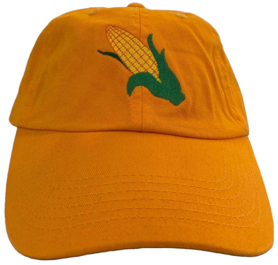 gold dad cap with ear of corn embroidered