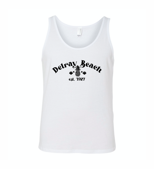 white tank top with delray beach DTG printed design