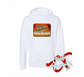 white hoodie with hanukkah postcard menorah made out of surfboards on the beach at sunset DTG printed design
