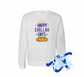 white crewneck sweatshirt with happy challah days challah bread DTG printed design