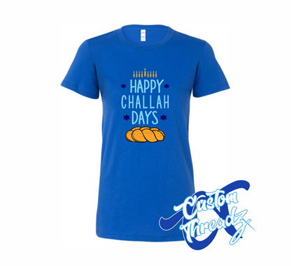 royal women's t-shirt with happy challah days challah bread DTG printed design