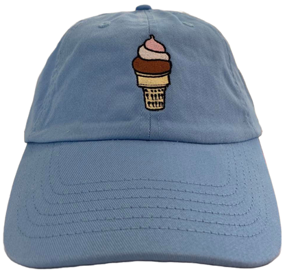 sky blue dad cap with ice cream cone embroidered