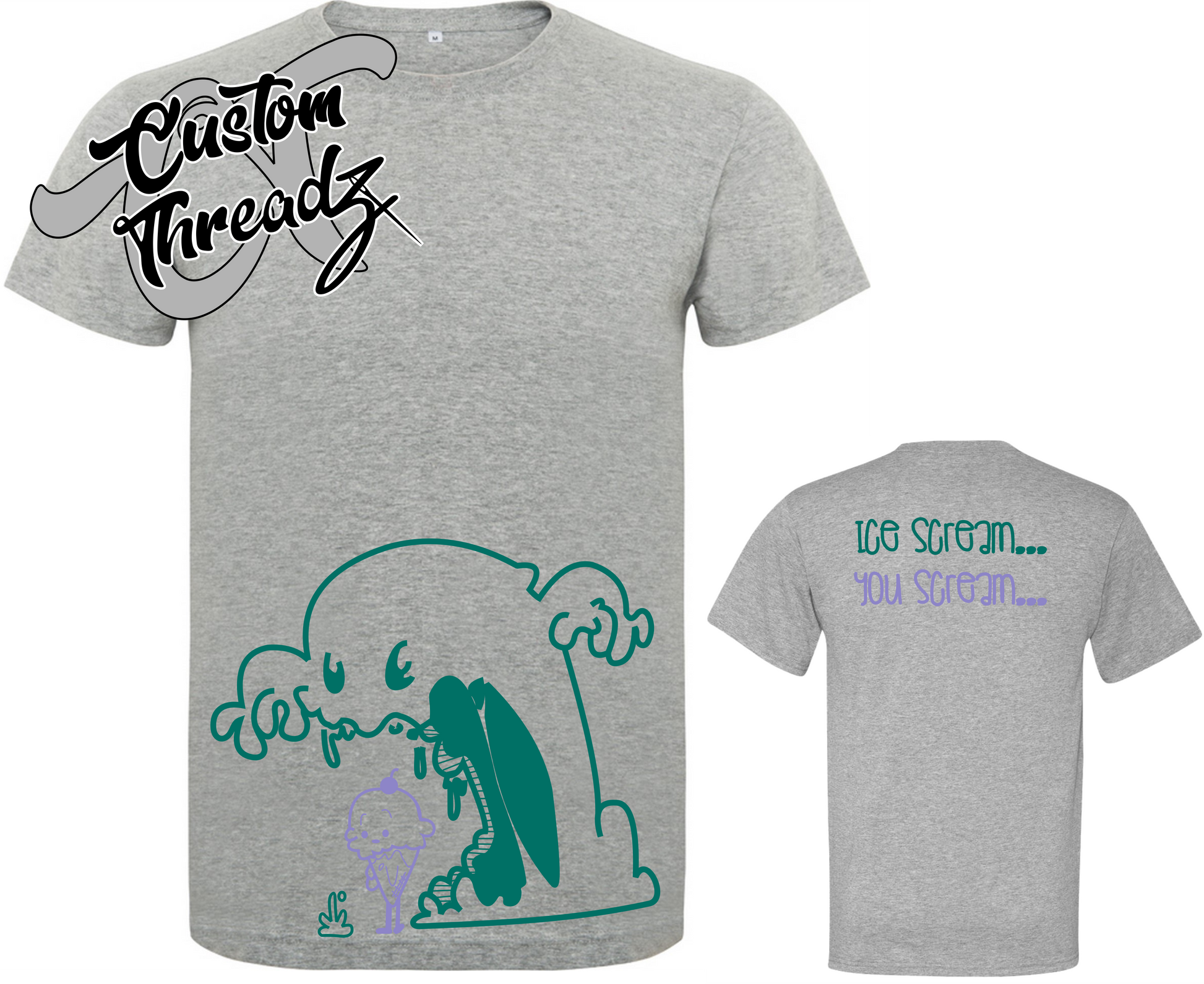 athletic heather grey tee with ice cream you scream ice cream monster DTG printed design
