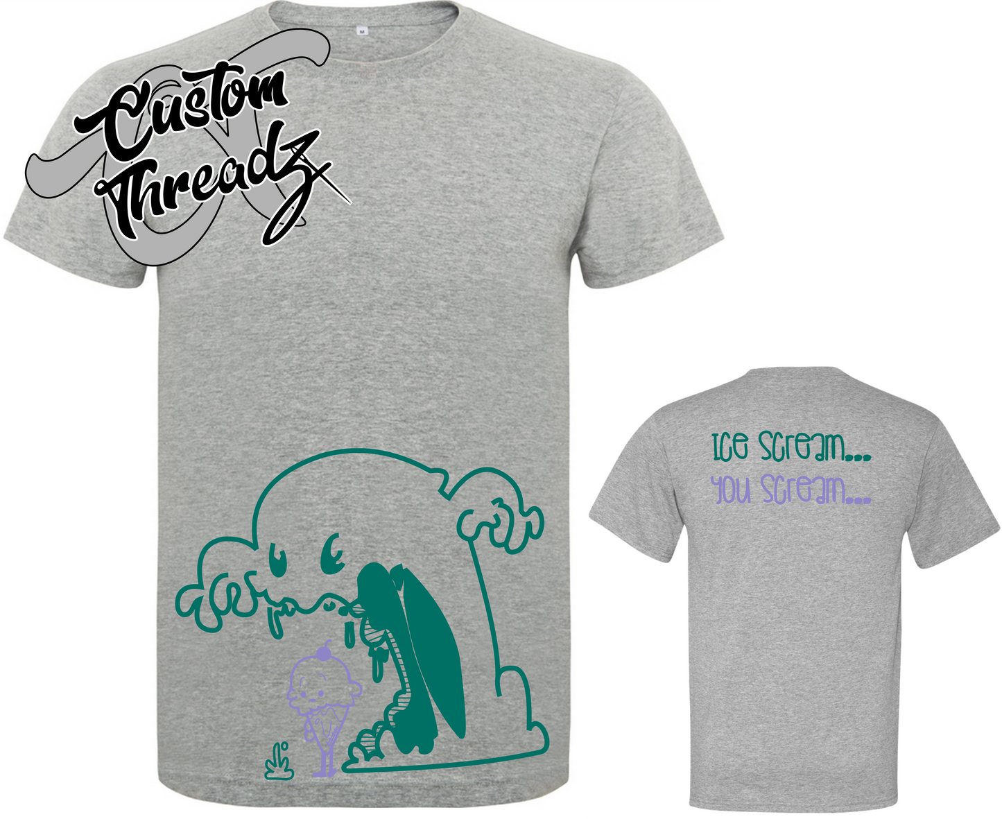 athletic heather grey youth tee with ice cream you scream ice cream monster DTG printed design