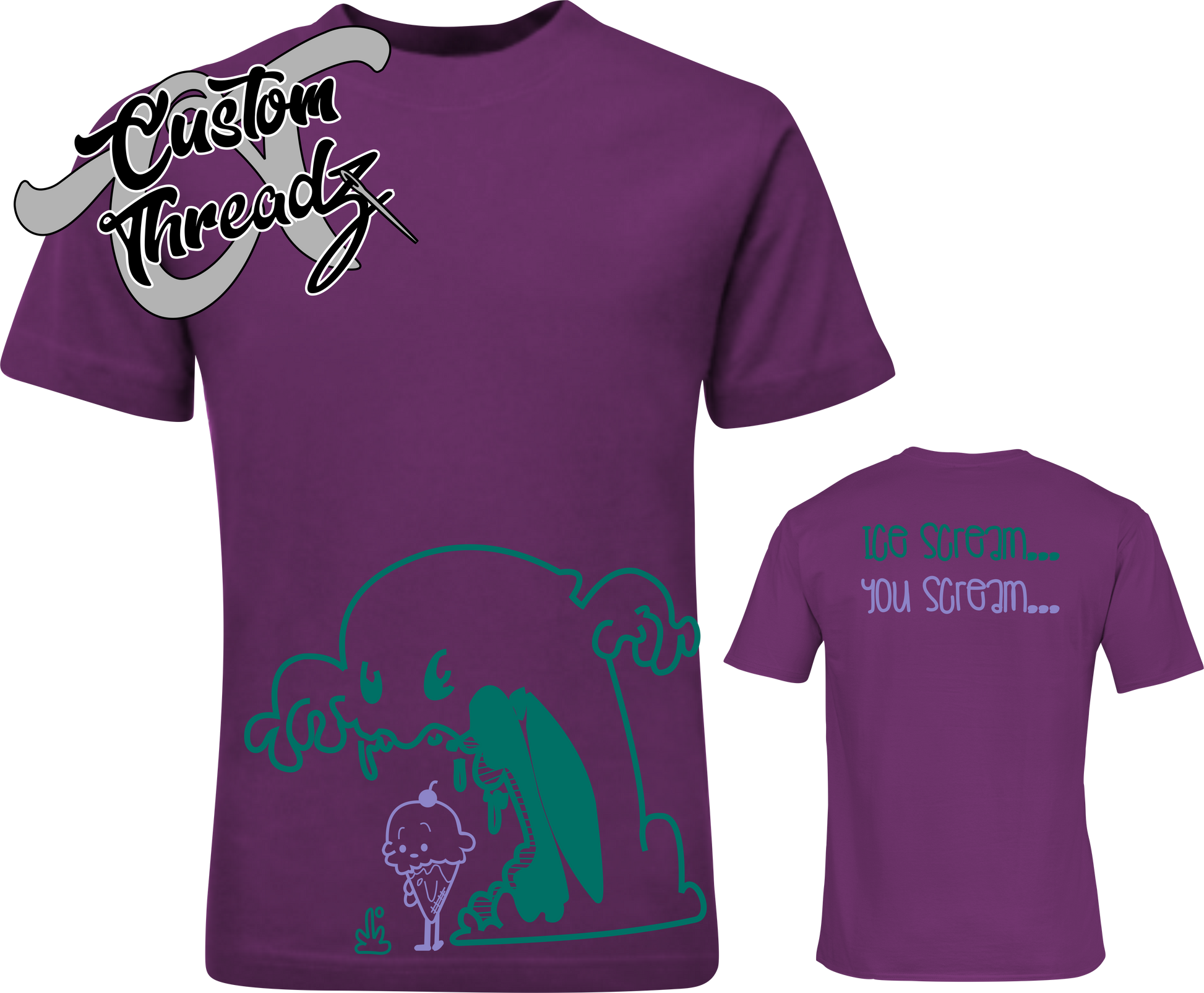 purple youth tee with ice cream you scream ice cream monster DTG printed design
