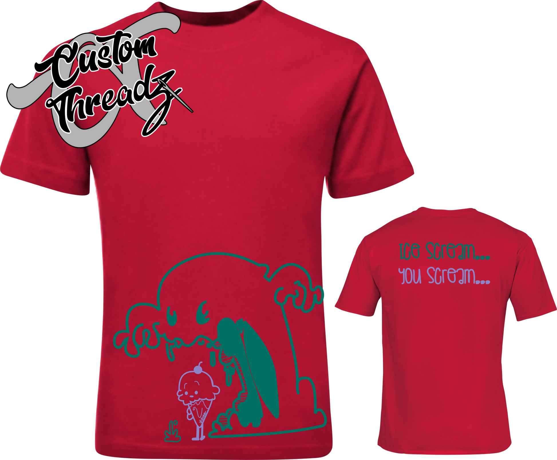red tee with ice cream you scream ice cream monster DTG printed design