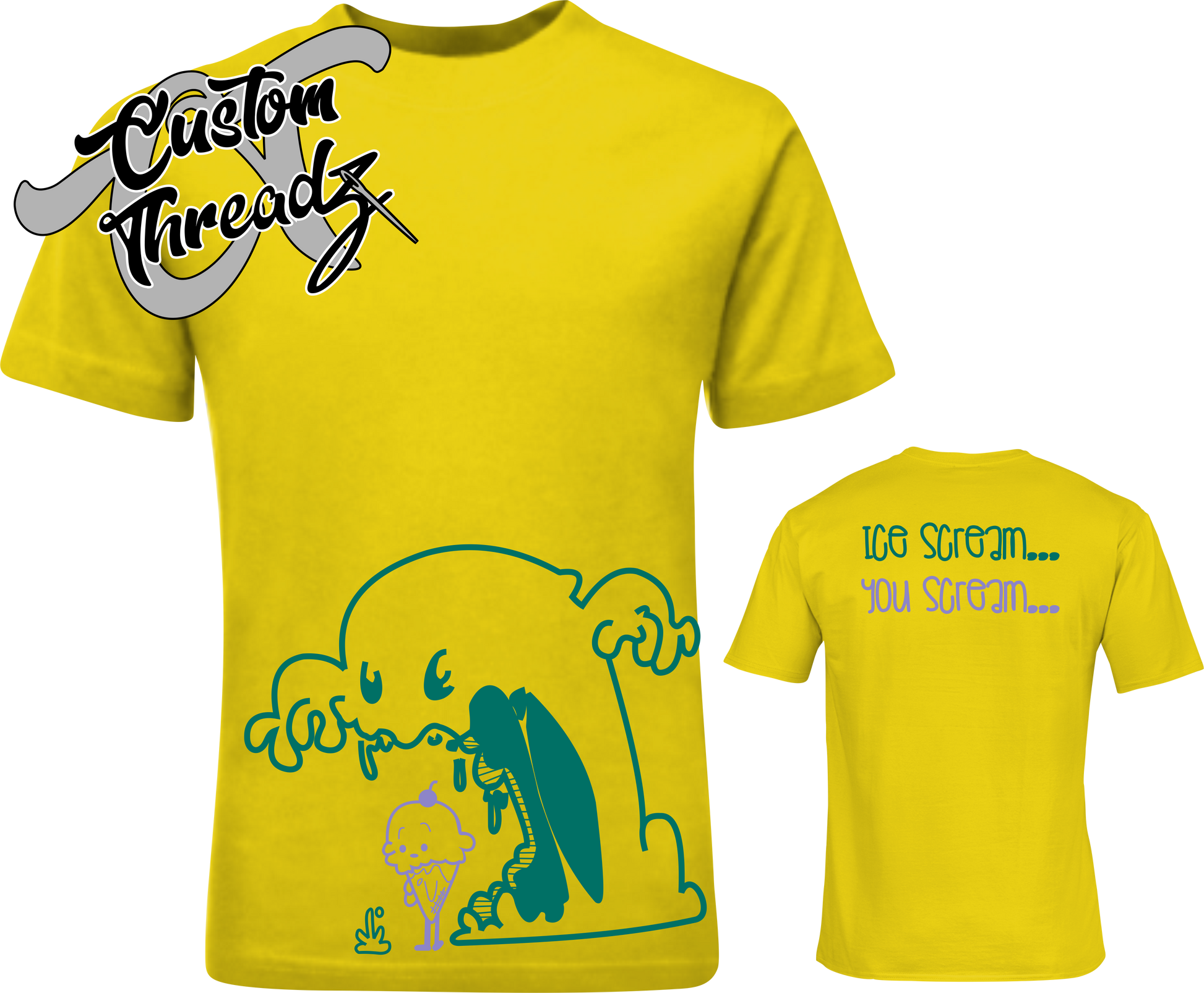 yellow youth tee with ice cream you scream ice cream monster DTG printed design