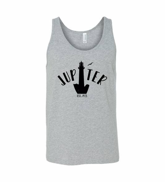 athletic heather grey tank top with jupiter DTG printed design