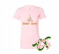 women's pink t-shirt with jingle shells christmas tree made out of shells DTG printed design