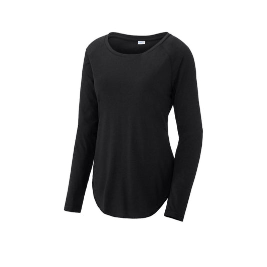 sport-tek womens triblend wicking scoop neck long sleeve raglan tee black triad solid