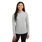 model wearing sport-tek womens triblend wicking 1/4-zip pullover in light grey heather