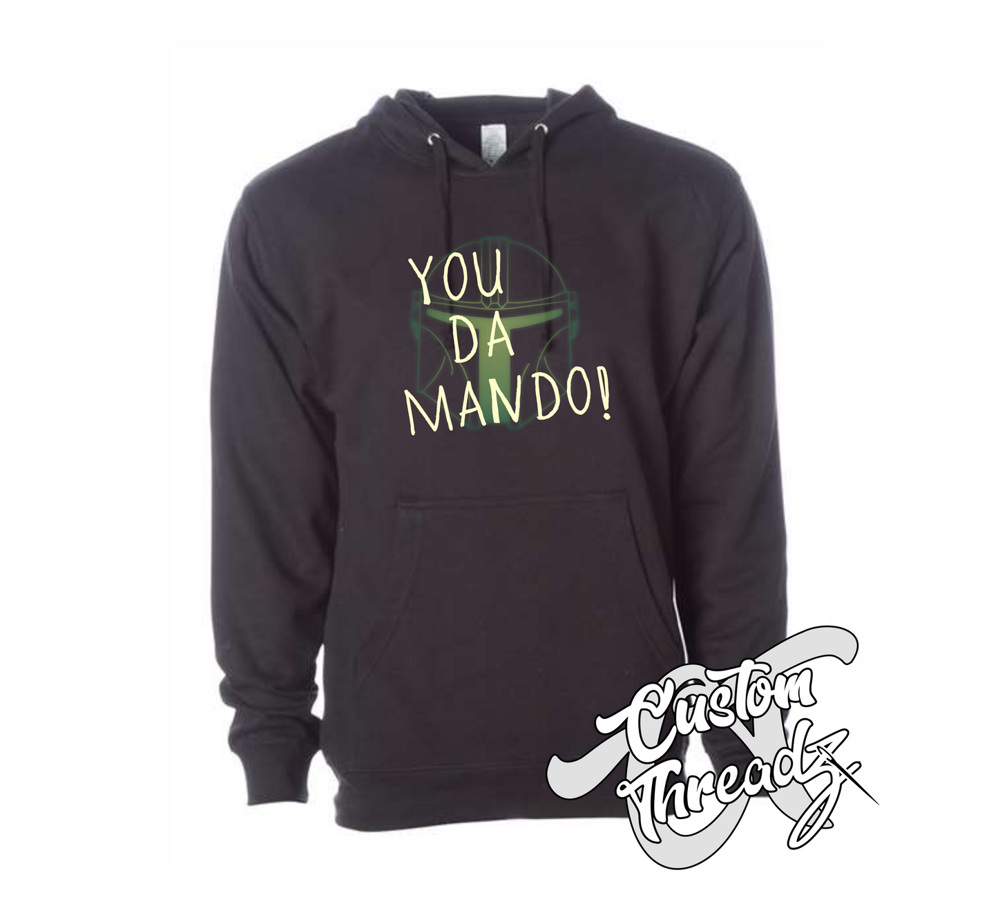 black hoodie with you da mando mandalorian star wars DTG printed design