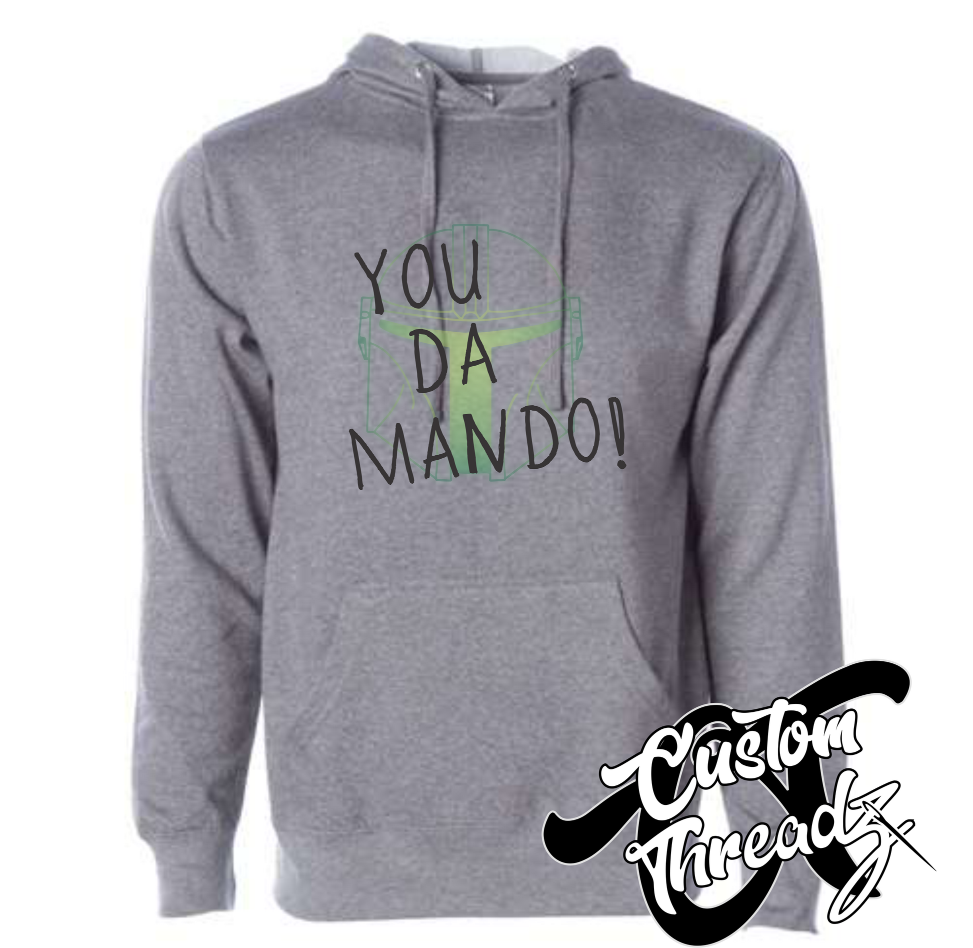 gunmetal grey hoodie with you da mando mandalorian star wars DTG printed design