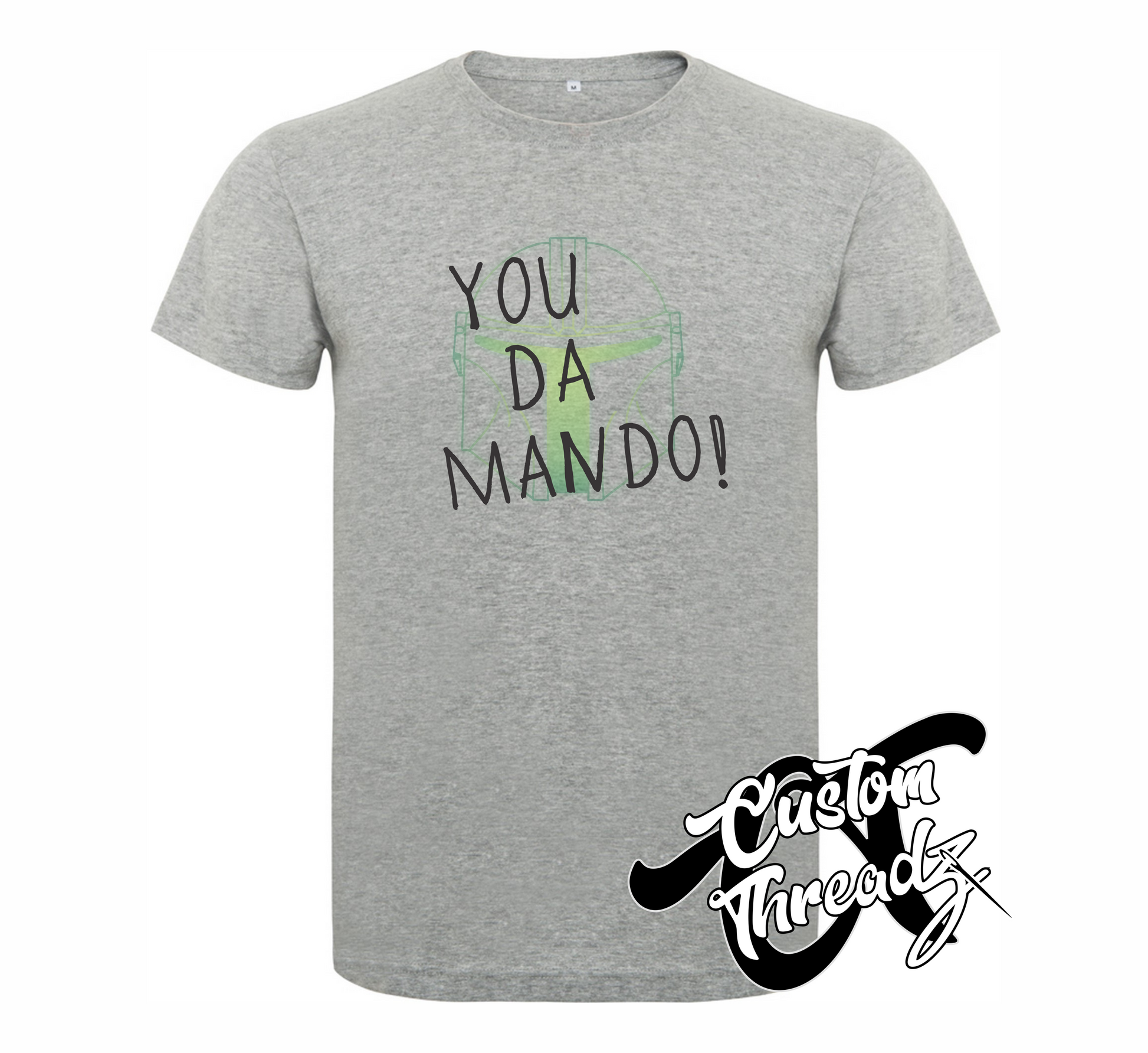 athletic heather grey tee with you da mando mandalorian DTG printed design