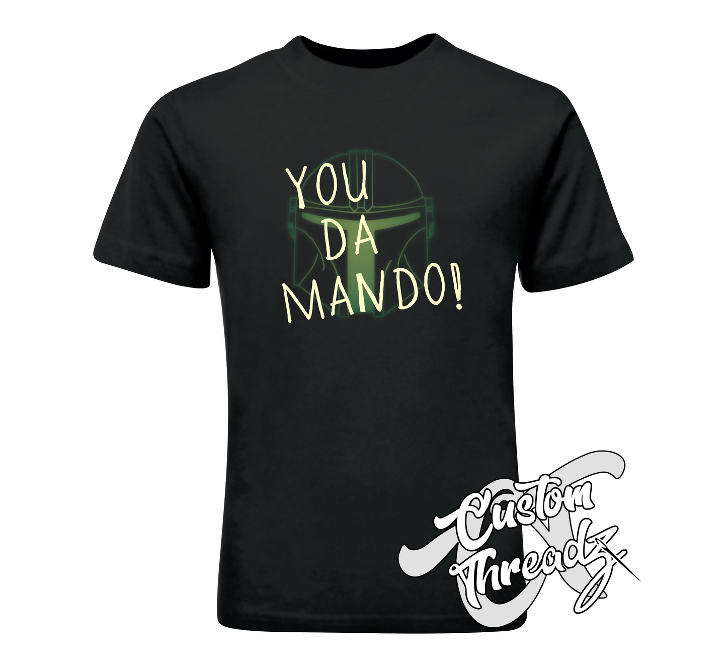 black tee with you da mando mandalorian DTG printed design