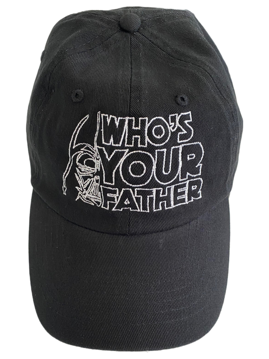 black dad cap with darth vader whos your father embroidery