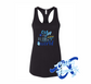 women's black tank top with oy to the world hanukkah beach DTG printed design
