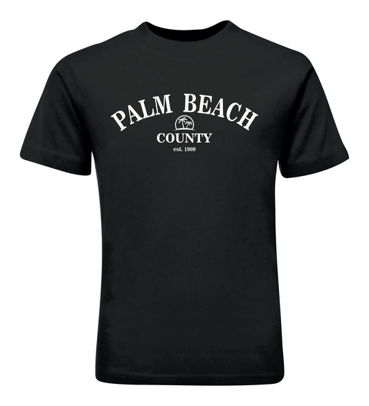 black t-shirt with palm beach county DTG printed design