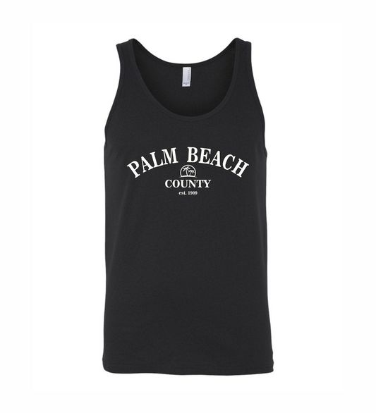 black tank top with palm beach county DTG printed design
